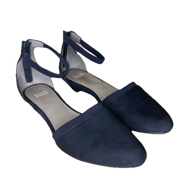 Eileen Fisher Women’s 8 Pumps Kitten Heel Ankle Strap Navy Blue Dressy Leather - Picture 1 of 8